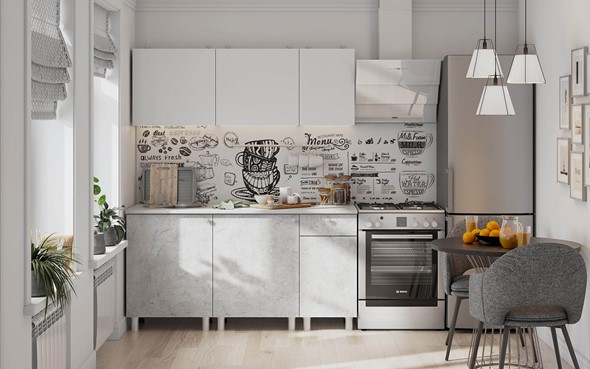Гарнитур кухонный КГ-1 1600, белый/белый/цемент светлый/антарес в Одинцово - изображение