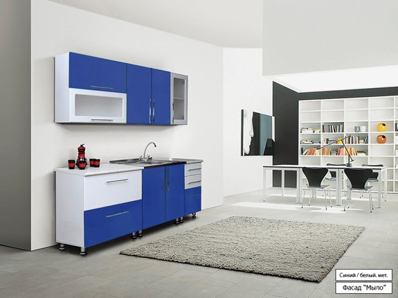 Гарнитур кухонный Мыло 224 2000х718, цвет Синий/Белый металлик в Подольске - изображение