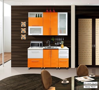 Кухонный гарнитур Мыло 224 1600х718, цвет Оранжевый/Белый металлик в Подольске - предосмотр