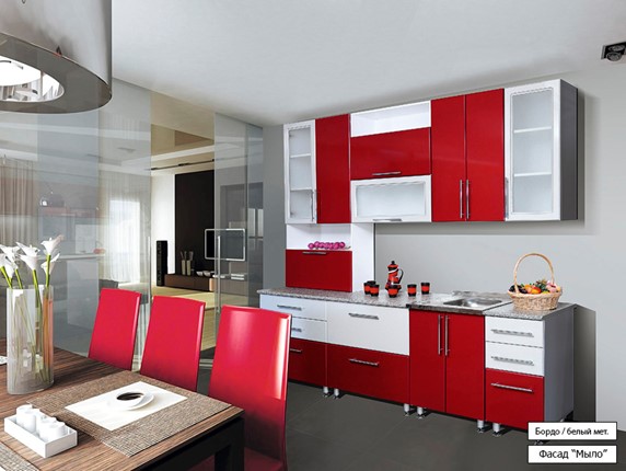 Гарнитур кухонный Мыло 224 2600, цвет Бордо/Белый металлик в Москве - изображение