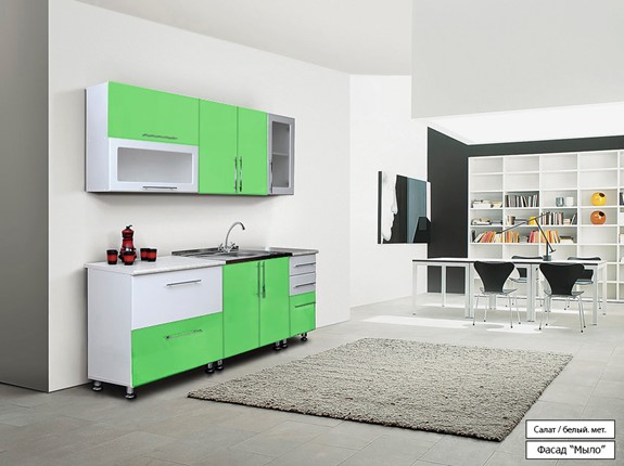 Модульная кухня Мыло 224 2000х918, цвет Салат/Белый металлик в Москве - изображение