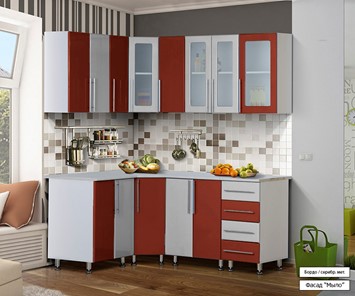 Угловая кухня Мыло 224 1800х1400, цвет Бордо/Серебристый металлик в Серпухове