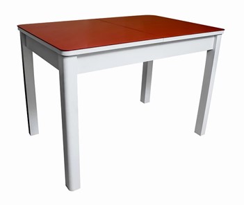 Кухонный раздвижной стол Айсберг-01 СТ2, белое ЛДСП/стекло алое/прямые массив белый в Одинцово