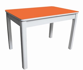 Стол раздвижной Айсберг мини СТ2, белое ЛДСП/стекло оранжевое/прямые массив белый в Химках