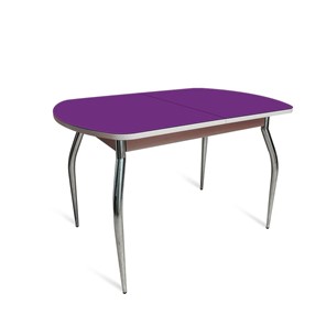 Обеденный раздвижной стол ПГ-02 СТ2, дуб молочный/фиолетовое стекло/35 хром гнутые металл в Москве
