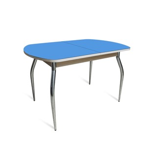 Кухонный стол раздвижной ПГ-01 СТ2, дуб молочный/синие стекло/35 хром гнутые металл в Серпухове - предосмотр 1