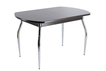 Стеклянный обеденный стол ПГ-07 СТ1 венге/черное стекло/хром фигурные в Коломне