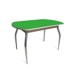 Кухонный стол ПГ-04 СТ2, дуб молочный/зеленое стекло/35 хром гнутые металл в Химках
