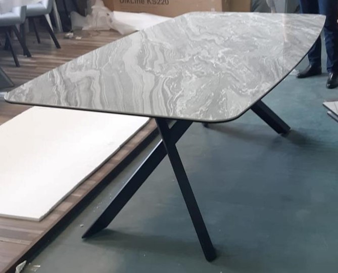 Обеденный стол DikLine KS220 керамика Monsoon (серый глянец JA688) / опоры черные в Москве - изображение 3