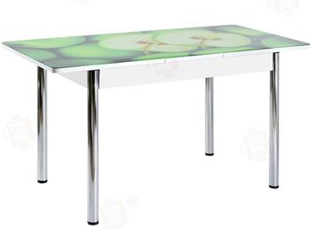 Кухонный раздвижной стол Айсберг-02 СТФ, белое лдсп/зеленые яблоки/ноги хром прямые в Серпухове