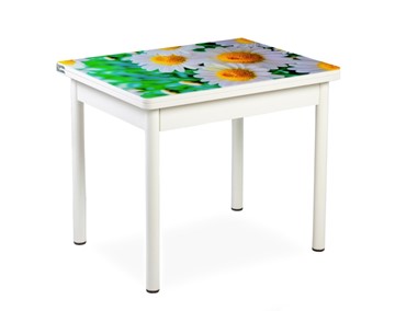 Кухонный пристенный стол СПА-01 СТФ, белый/фотопечать ромашки/опоры прямые белые в Одинцово