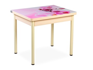 Кухонный пристенный стол СПА-02 СТФ, молочный дуб/фотопечать орхидея/опоры бежевый в Подольске - предосмотр