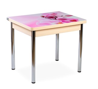 Кухонный пристенный стол СПА-02 СТФ, молочный дуб/фотопечать орхидея/опоры хром в Химках