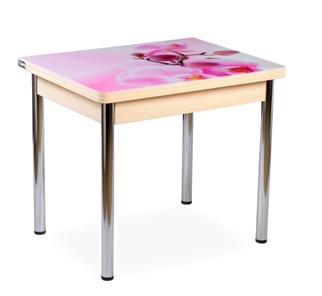 Кухонный пристенный стол СПА-07 СТФ, молочный дуб/фотопечать орхидея/опоры прямые хром в Одинцово - предосмотр