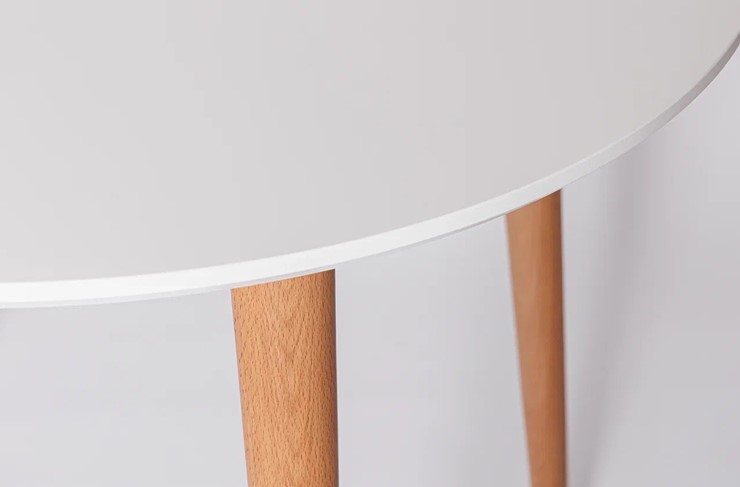 Кухонный стол круглый Белая Эмаль д. 100 см МДФ ножки светлый орех в Москве - изображение 21