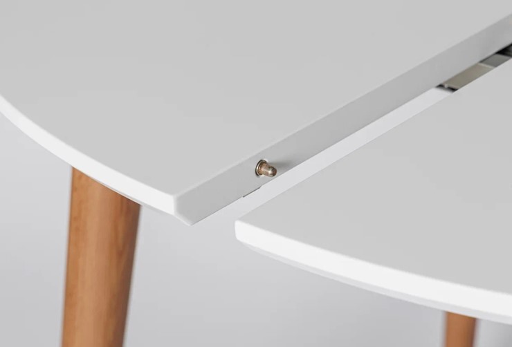 Кухонный стол круглый Белая Эмаль д. 100 см МДФ ножки светлый орех в Москве - изображение 4