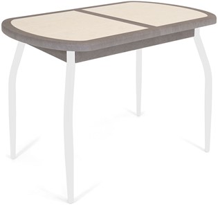 Кухонный стол раскладной Будапешт-1 ПЛ (ноги белые, плитка бежевая/серый камень) в Одинцово