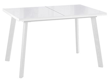 Кухонный стол раздвижной Dikline HBS120 Стекло белое/ножки белые в Одинцово