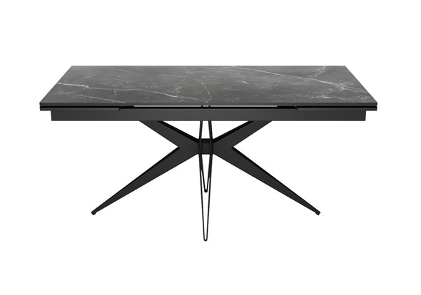 Кухонный стол раздвижной DikLine KW160 мрамор С45 (керамика черная)/опоры черные в Москве - изображение