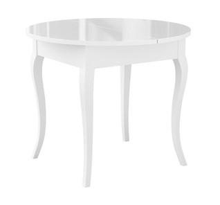 Обеденный раздвижной стол Dikline MR100 Белый/стекло белое глянец/ножки MC белые в Коломне