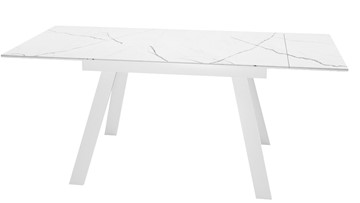 Кухонный раздвижной стол DikLine SKM140 Керамика Белый мрамор/подстолье белое/опоры белые (2 уп.) в Химках - предосмотр 1
