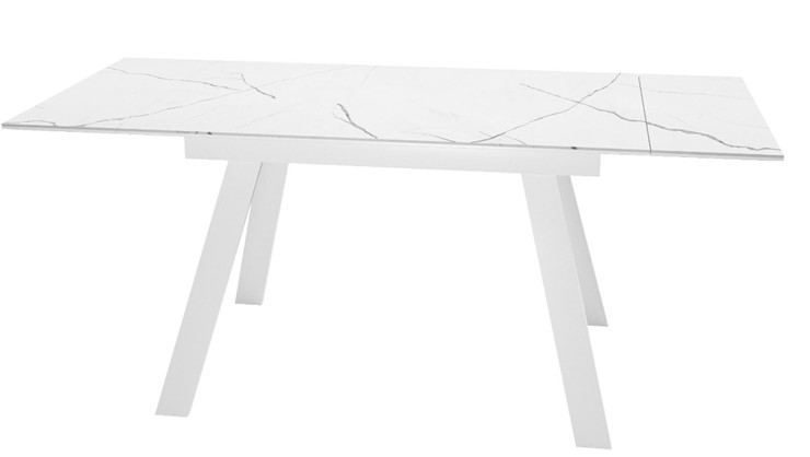 Кухонный раздвижной стол DikLine SKM140 Керамика Белый мрамор/подстолье белое/опоры белые (2 уп.) в Химках - изображение 1
