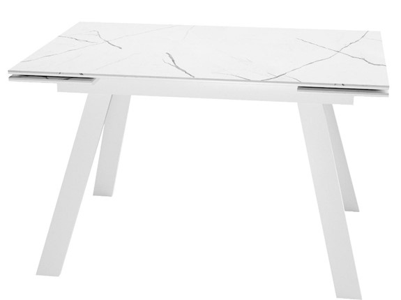 Кухонный раздвижной стол DikLine SKM140 Керамика Белый мрамор/подстолье белое/опоры белые (2 уп.) в Химках - изображение