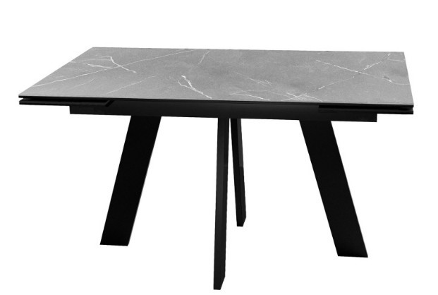 Раздвижной стол DikLine SKM140 Керамика серый мрамор/подстолье черное/опоры черные (2 уп.) в Подольске - изображение 1