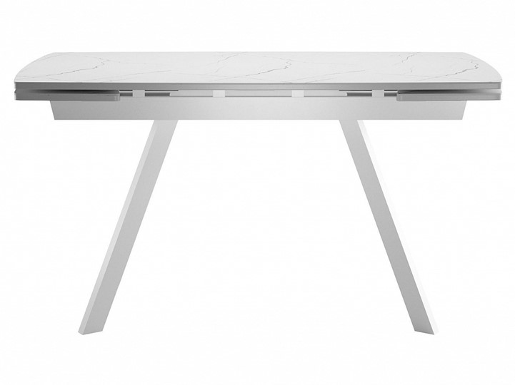 Кухонный стол раздвижной Dikline US120 Стекло мрамор белый сатин/ножки белые в Подольске - изображение 1