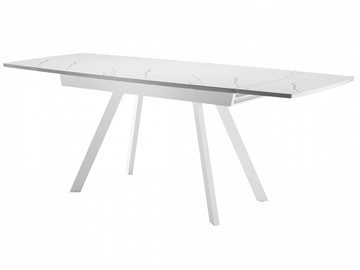 Кухонный стол раздвижной Dikline US120 Стекло мрамор белый сатин/ножки белые в Подольске - предосмотр 2