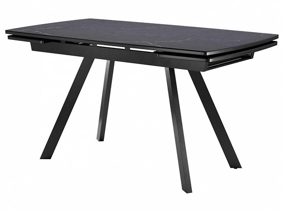 Кухонный раздвижной стол Dikline US120 Стекло мрамор черный сатин/ножки черные в Подольске - изображение