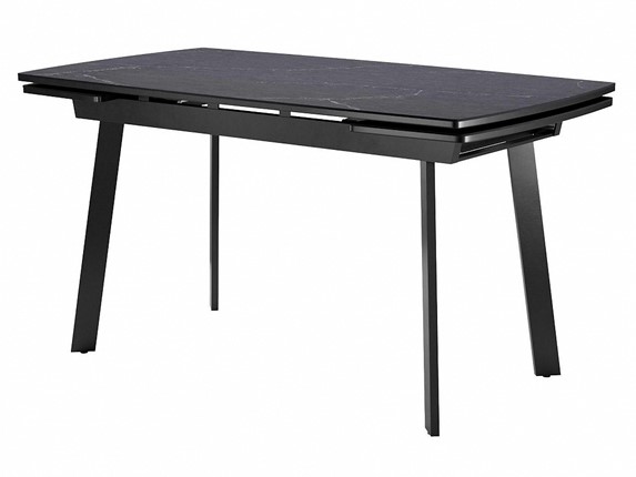 Кухонный раздвижной стол Dikline US140 Стекло мрамор черный сатин/ножки черные в Подольске - изображение
