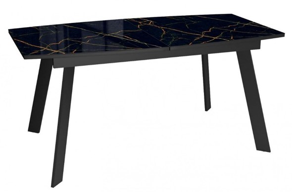 Кухонный стол раздвижной Dikline XLS160 мрамор черный глянец/ножки черные в Подольске - изображение