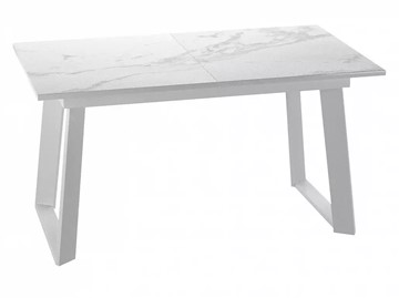 Обеденный раздвижной стол Dikline ZLS140 Мрамор белый глянец/ножки белые в Одинцово