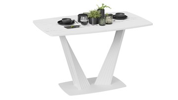 Кухонный стол раздвижной Фабио тип 1 (Белый матовый, Стекло матовое белый мрамор) в Одинцово