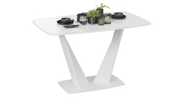 Кухонный стол раскладной Фабио тип 1 (Белый матовый, Стекло глянцевое белое) в Химках
