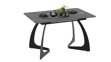 Кухонный раздвижной стол Конкорд Тип 2 (Черный муар/Стекло матовое черный мрамор) в Одинцово