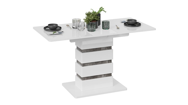 Кухонный стол раскладной Мадейра тип 1 (Белый глянец/Ателье темный) в Подольске - изображение 1