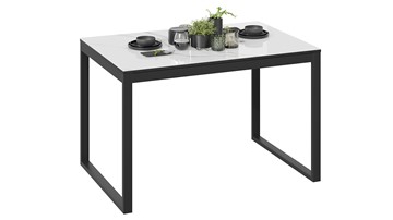 Кухонный раскладной стол Маркус Тип 1 (Черный муар, Стекло белый мрамор) в Одинцово