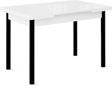 Обеденный раздвижной стол Кубика Милан-1 EVO, ноги металлические черные, стекло белое/серый в Москве