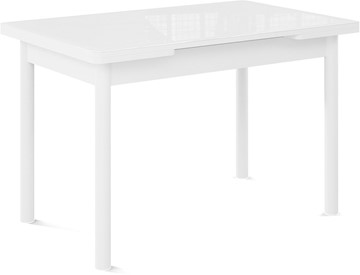 Кухонный стол раскладной Милан-2 EVO, ноги белые, стекло белое/белый в Москве