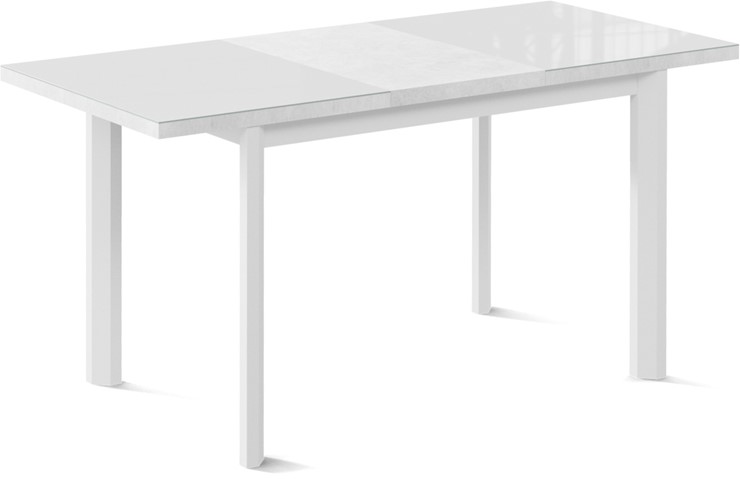 Кухонный стол раскладной Нагано-3G (ноги металлические белые, стекло cristal/белый цемент) в Москве - изображение 1
