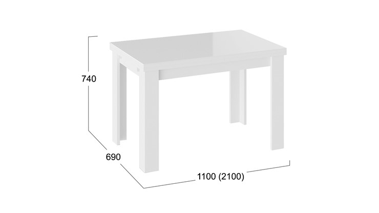Кухонный стол раздвижной Норман тип 1, цвет Белый/Стекло белый глянец в Подольске - изображение 2