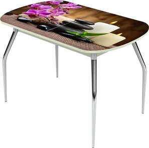 Кухонный стол раздвижной Ривьера исп.2 ноги метал. крашеные №24 Фотопечать (Цветы №18) в Подольске