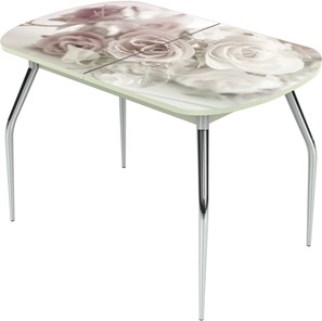 Обеденный раздвижной стол Ривьера исп.2 ноги метал. крашеные №24 Фотопечать (Цветы №41) в Серпухове