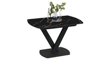 Раздвижной стол Салерно тип 1 (Черный муар/Стекло черный мрамор) в Химках