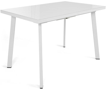 Обеденный раздвижной стол Сальвадор-2G (ноги белые, стекло cristal/белый цемент) в Одинцово