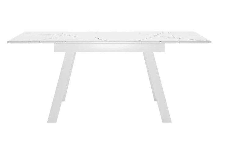 Кухонный раздвижной стол SKL 140, керамика белый мрамор/подстолье белое/ножки белые в Подольске - изображение 2
