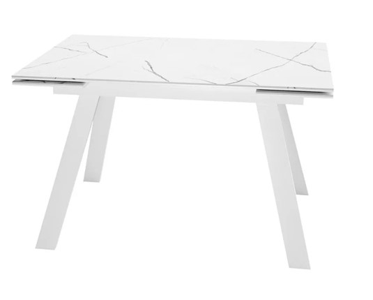 Кухонный раздвижной стол SKL 140, керамика белый мрамор/подстолье белое/ножки белые в Подольске - изображение