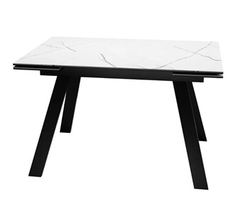 Кухонный раскладной стол SKL 140, керамика белый мрамор/подстолье черное/ножки черные в Серпухове